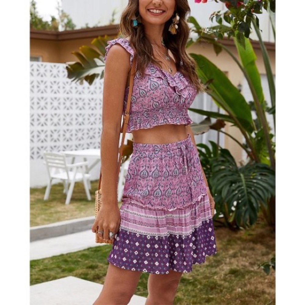 NWT Purple Geometric Print Co-Ord Skirt Set, Sz. S - Picture 3 of 5